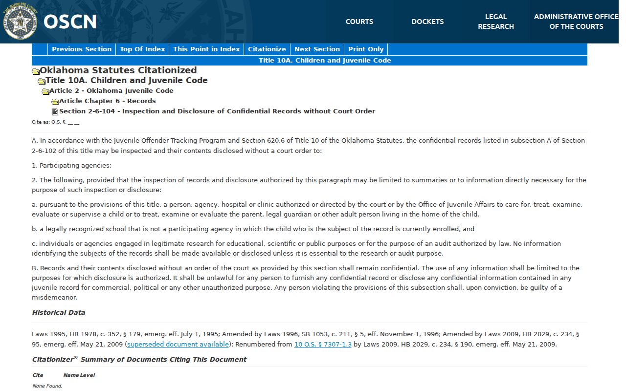 Woods County arrest warrant lookup juvenile confidentiality rule
