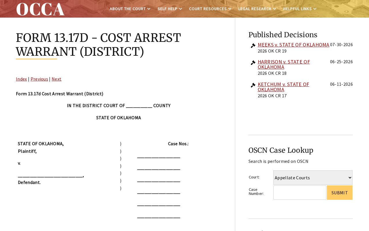 Woods County bench warrant lookup district cost arrest form