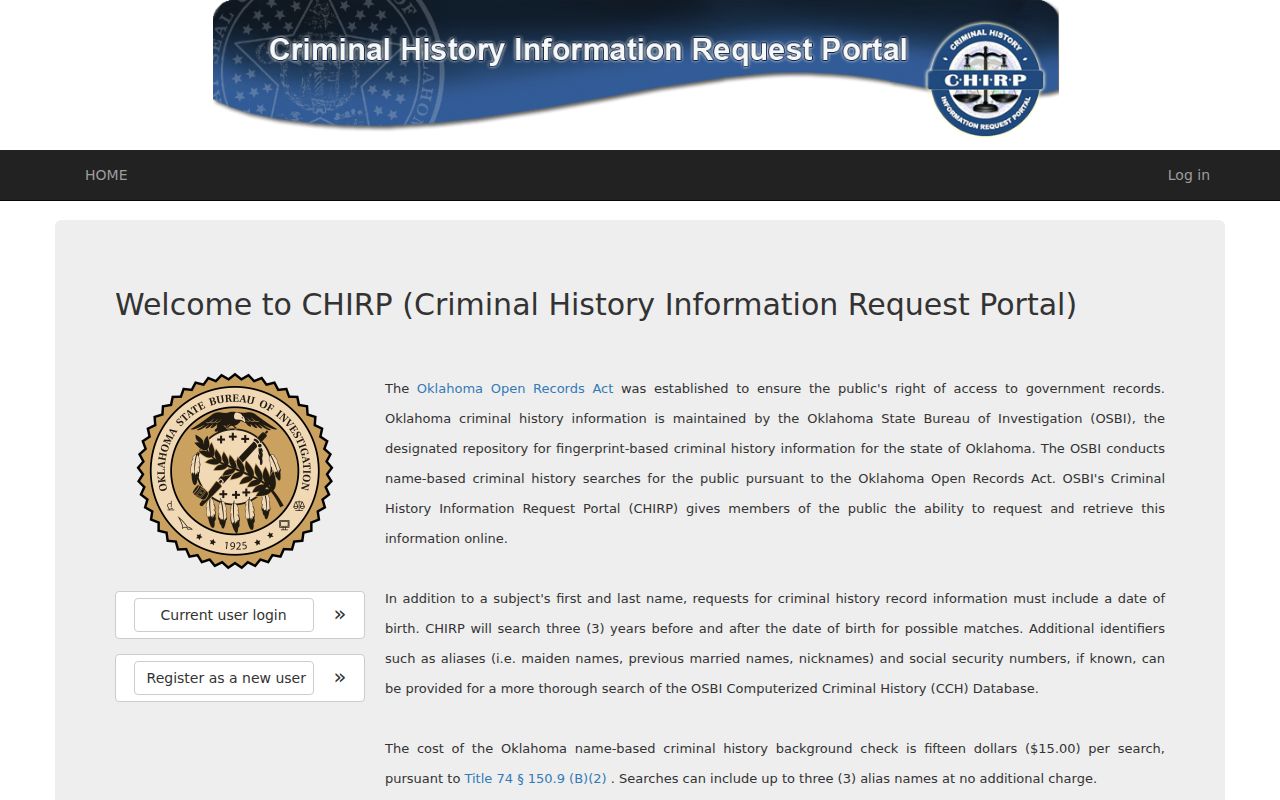 Woods County active warrant search OSBI CHIRP portal