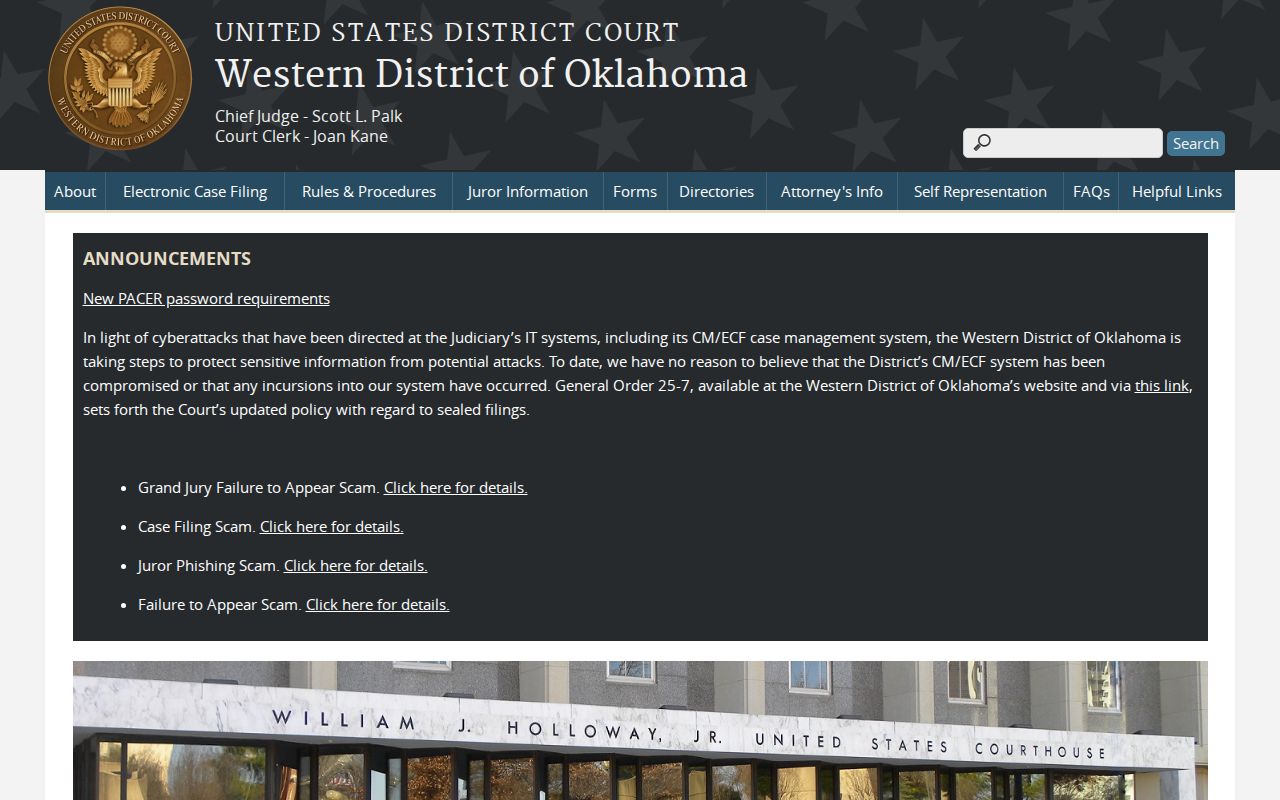 Woods County active warrant search Western District federal court